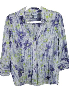 VINTAGE Blair Shirt Womens One Size Button Top Floral Striped Retro y2K 80s 90s